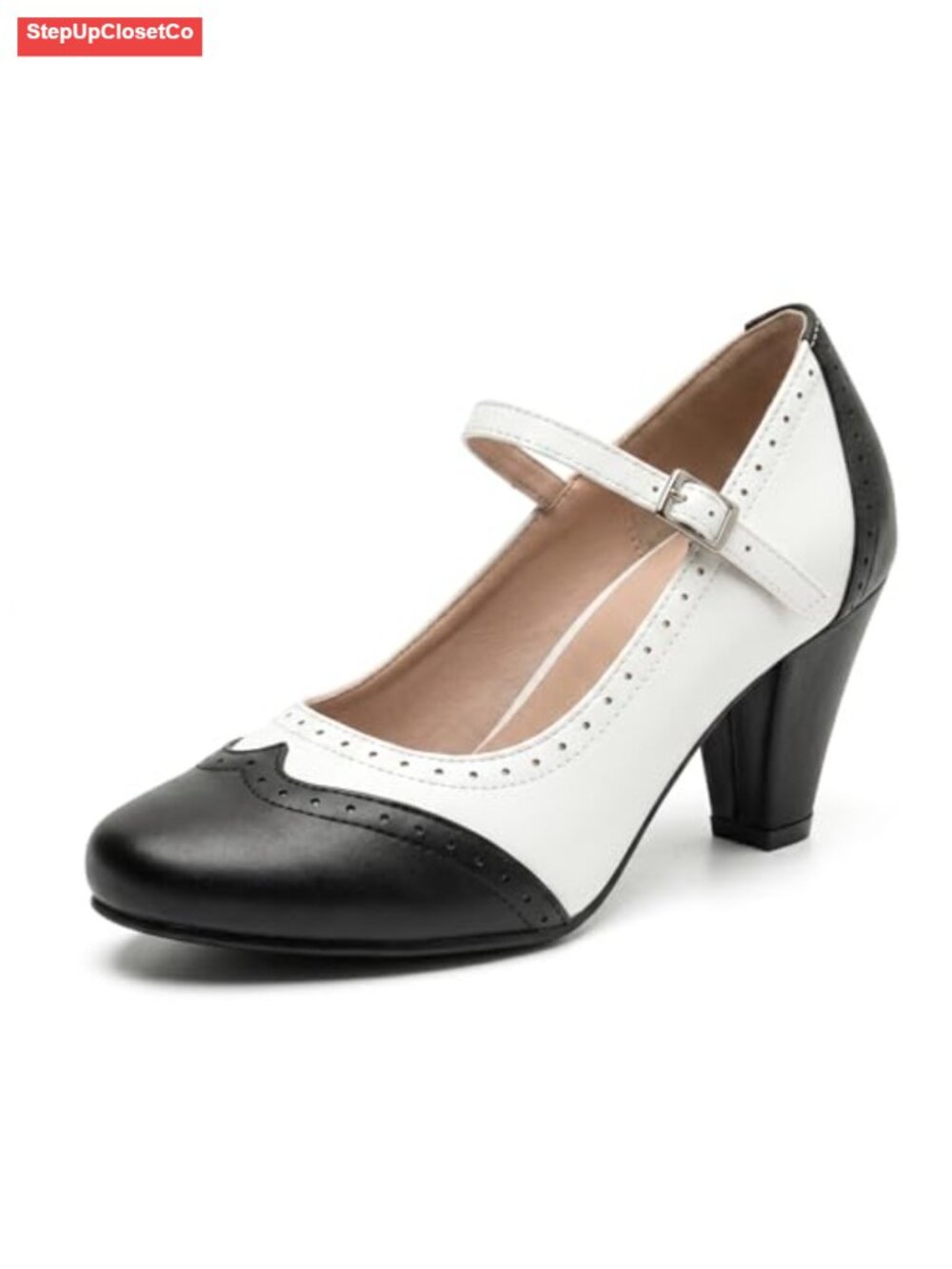 Mary Jane Oxford Pumps Block Heel Wingtip Retro Dress Shoes